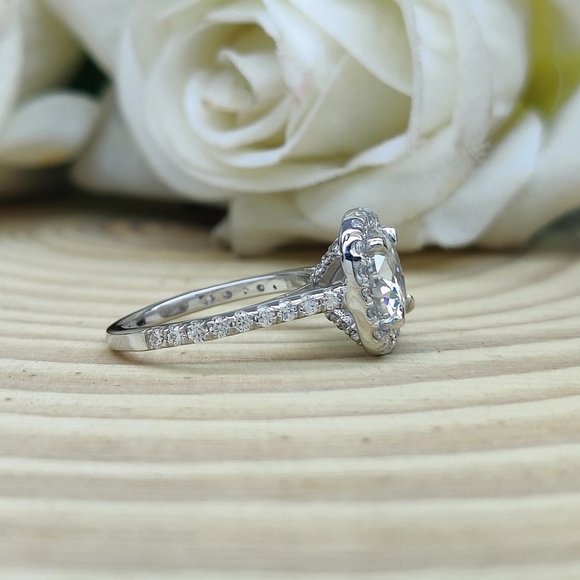 2Ct Moissanite Halo Engagement Ring 14K Gold Plated Size 4 - Picture 3 of 4